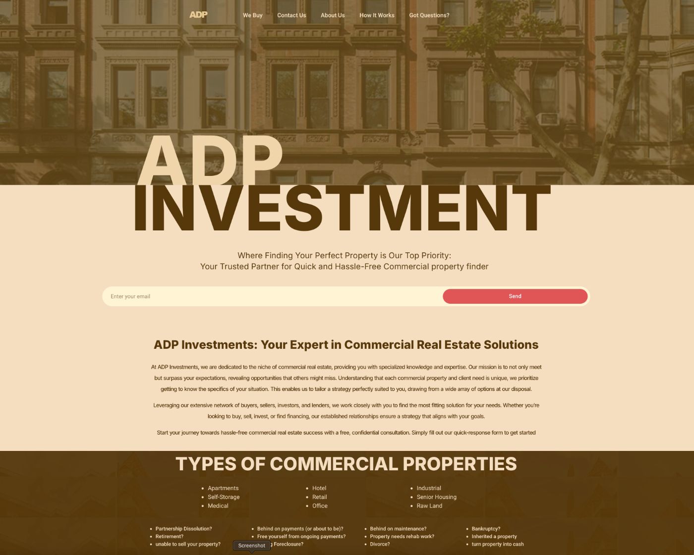 ADP Investments commercial real estate website design