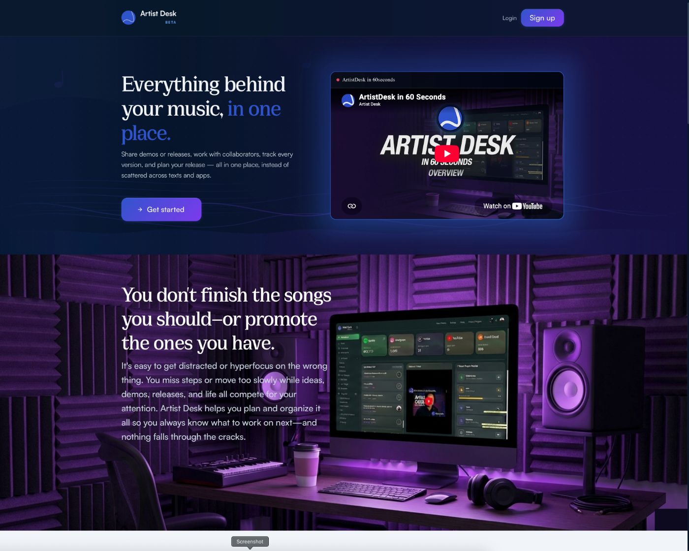 ArtistDesk SaaS platform website design for music artists by David Anthony Design